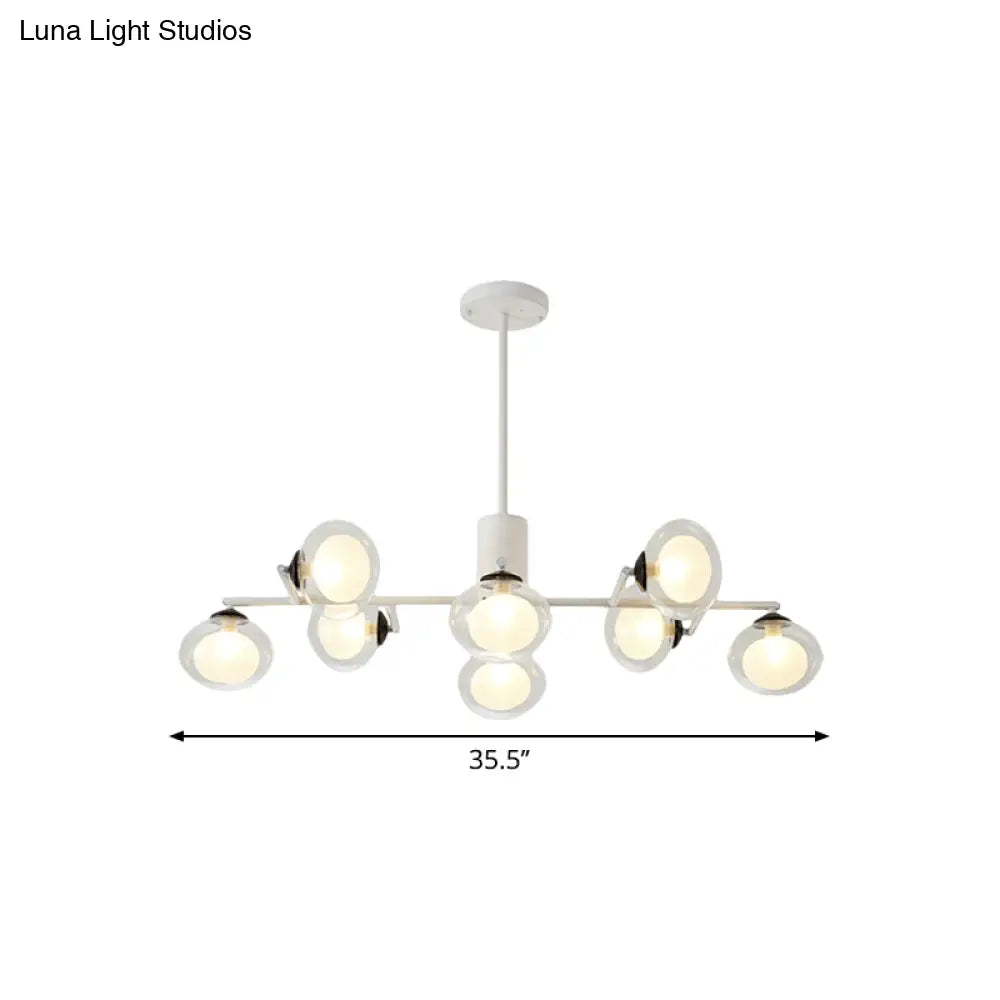 Modern Oval Shade Island Light - 8/12 Lights Glass Suspension In Black/White