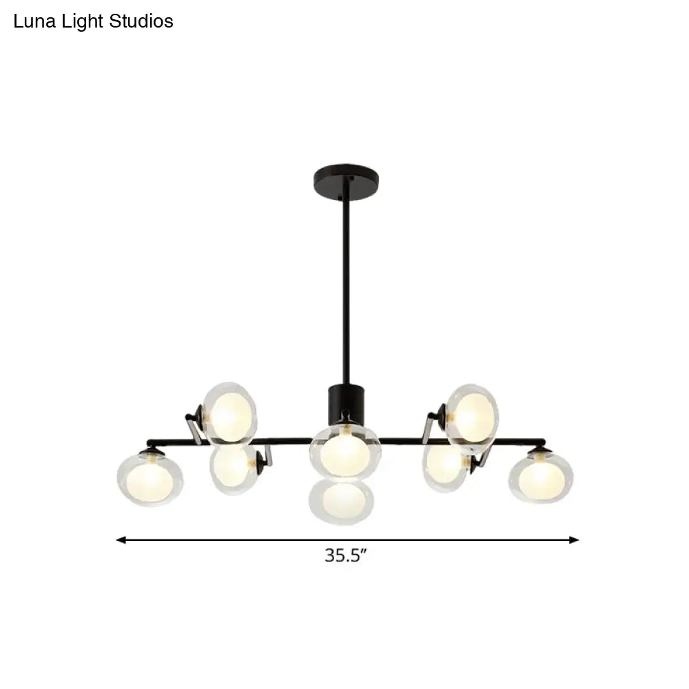 Modern Oval Shade Island Light - 8/12 Lights Glass Suspension In Black/White