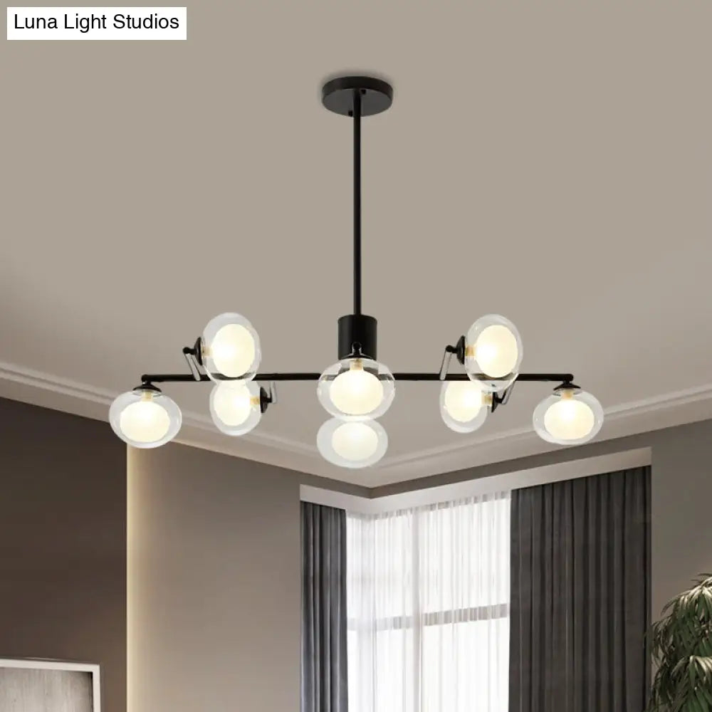 Modern Oval Shade Island Light - 8/12 Lights Glass Suspension In Black/White