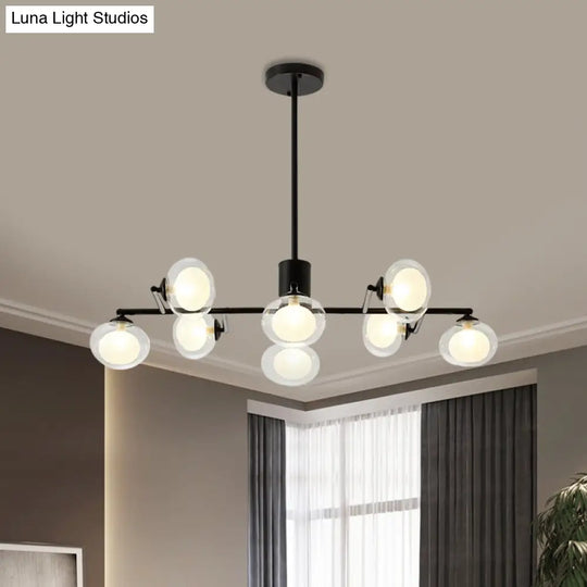 Modern Oval Shade Island Light - 8/12 Lights Glass Suspension In Black/White