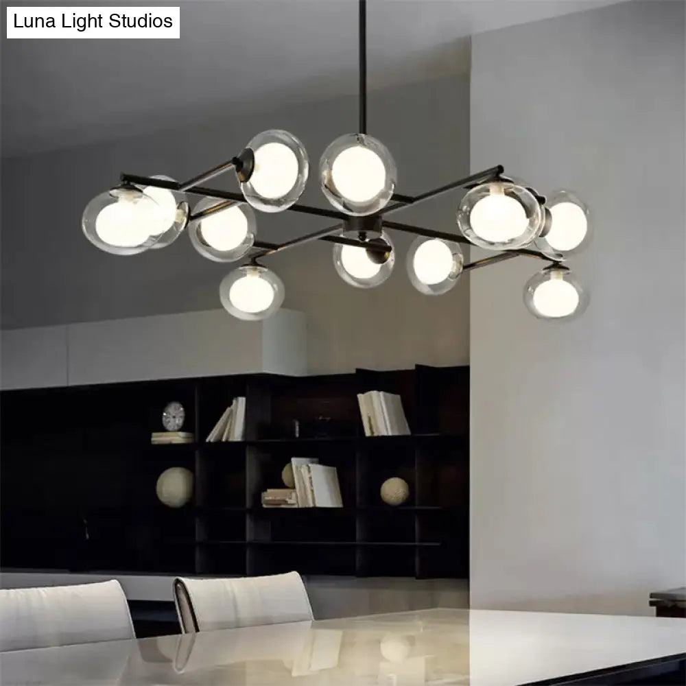 Modern Oval Shade Island Light - 8/12 Lights Glass Suspension In Black/White 12 / Black