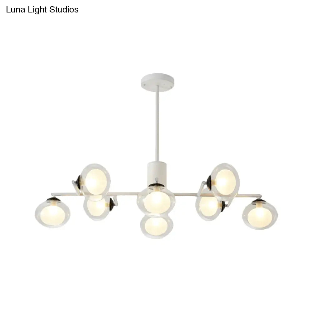 Modern Oval Shade Island Light - 8/12 Lights Glass Suspension In Black/White