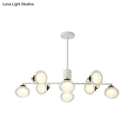 Modern Oval Shade Island Light - 8/12 Lights Glass Suspension In Black/White