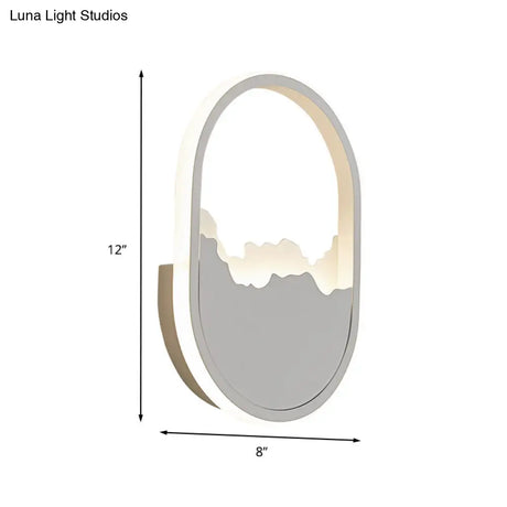 Modern Oval Wall Mount Led Stairway Sconce Lamp In White With Cracked Design