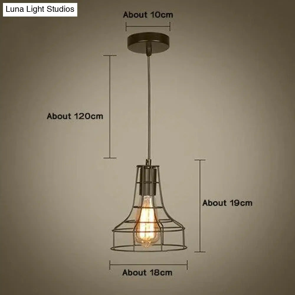 Modern Pendant Light Black Iron Hanging Cage Vintage E27Led Lamp Bulb Industrial Loft Retro Dining
