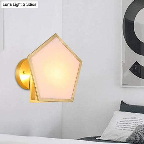 Modern Pentagon Metal Wall Sconce With Acrylic Shade - Brass Finish