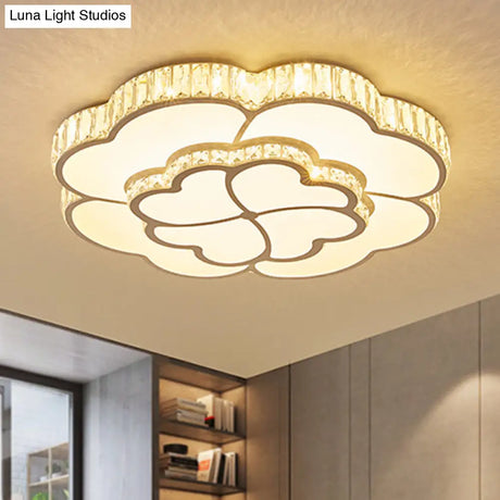 Modern Petal Crystal Led Flush Ceiling Light In White - 19.5’/23.5’/31.5’ For Bedroom