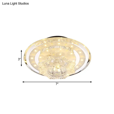 Modern Petal Flush Led Ceiling Light With Clear Prismatic Crystal - Warm/White Lighting