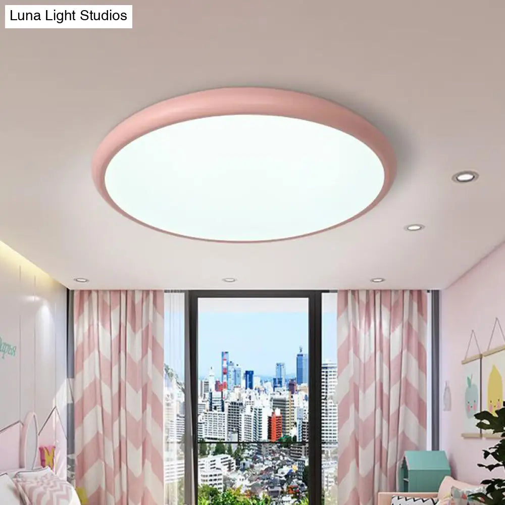Modern Pink Led Ceiling Mounted Fixture Round Acrylic Flush Mount Light In Warm & White 15/18/22