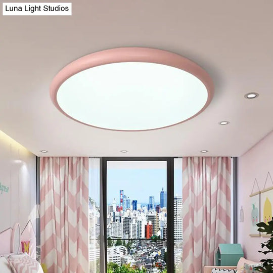 Modern Pink Led Ceiling Mounted Fixture Round Acrylic Flush Mount Light In Warm & White 15/18/22