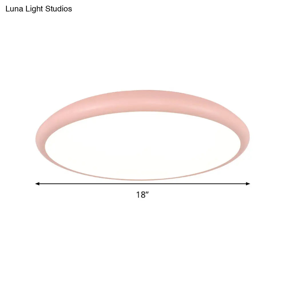 Modern Pink Led Ceiling Mounted Fixture Round Acrylic Flush Mount Light In Warm & White 15/18/22