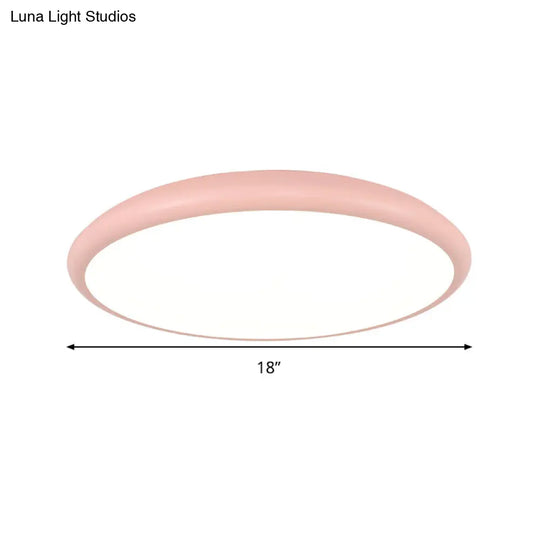 Modern Pink Led Ceiling Mounted Fixture Round Acrylic Flush Mount Light In Warm & White 15/18/22