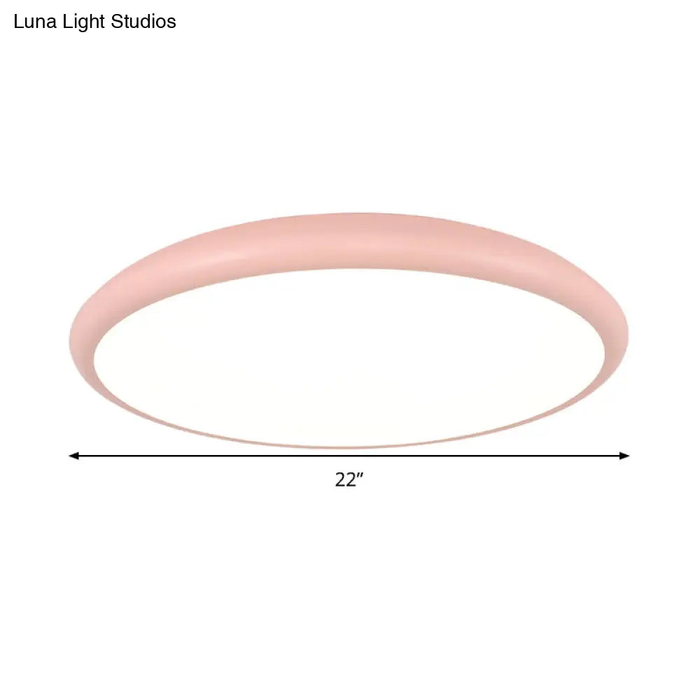 Modern Pink Led Ceiling Mounted Fixture Round Acrylic Flush Mount Light In Warm & White 15/18/22