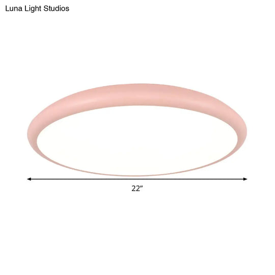 Modern Pink Led Ceiling Mounted Fixture Round Acrylic Flush Mount Light In Warm & White 15/18/22