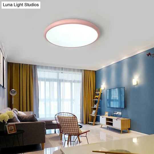 Modern Pink Led Ceiling Mounted Fixture Round Acrylic Flush Mount Light In Warm & White 15/18/22