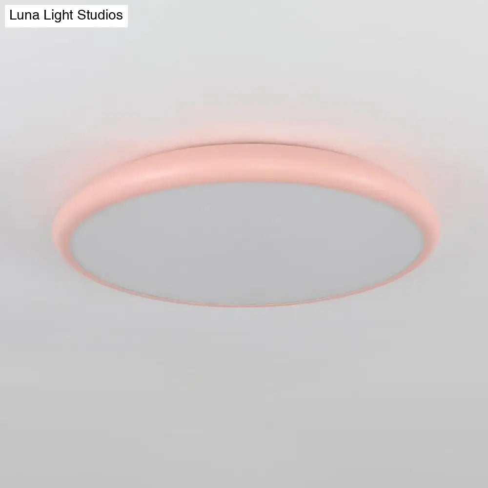 Modern Pink Led Ceiling Mounted Fixture Round Acrylic Flush Mount Light In Warm & White 15/18/22