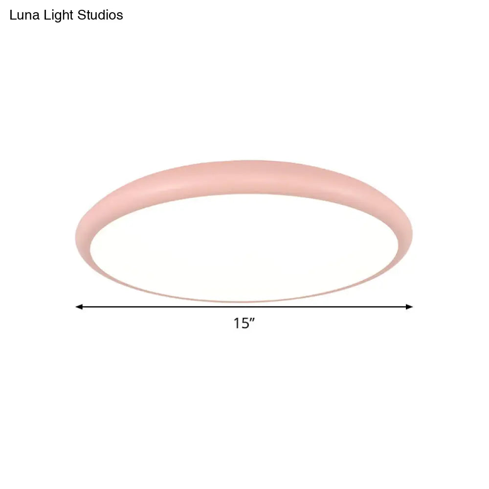 Modern Pink Led Ceiling Mounted Fixture Round Acrylic Flush Mount Light In Warm & White 15/18/22