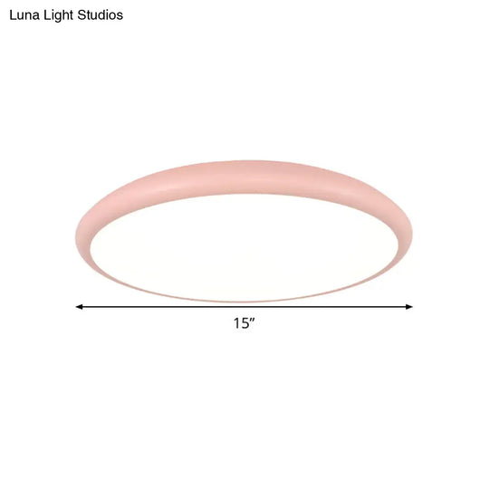 Modern Pink Led Ceiling Mounted Fixture Round Acrylic Flush Mount Light In Warm & White 15/18/22