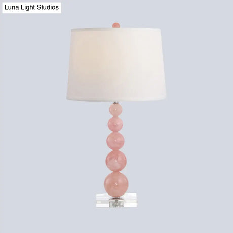 Modern Pink Nightstand Lamp: Barrel-Shaped Reading Light With Fabric Shade