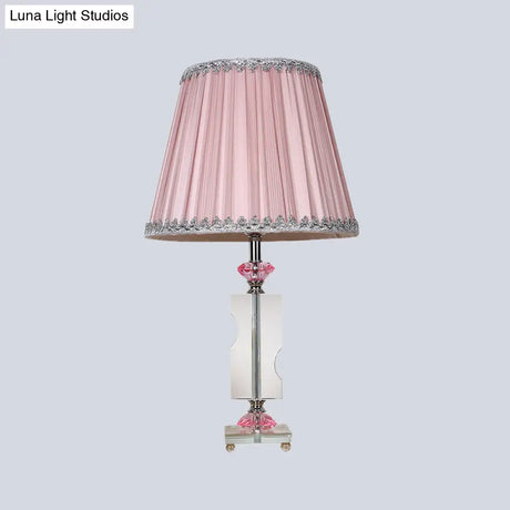 Modern Pink Table Lamp: 1 Head Living Room Desk Light With Pleated Fabric Shade