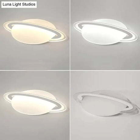 Modern Planet Shaped Ceiling Mount Light In White For Boys Bedroom