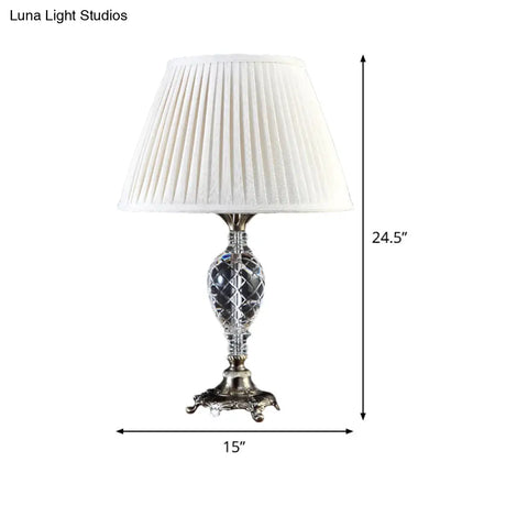 Modern Pleated Fabric Desk Lamp: White Task Light With Bronze Metal Base