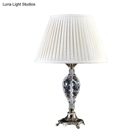 Modern Pleated Fabric Desk Lamp: White Task Light With Bronze Metal Base