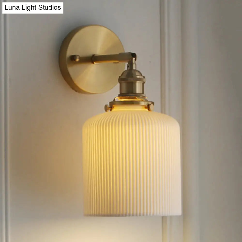 Modern Porcelain Wall Lamp With Brass Socket - White 1 Light 5/6/8.5 Inch Width Ideal For Dining