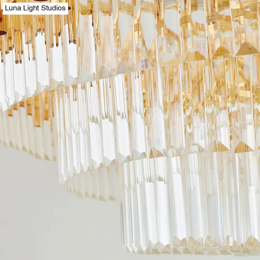 Modern Prism Block Chandelier - Multi-Light Crystal And Metal Lamp In Brass Finish