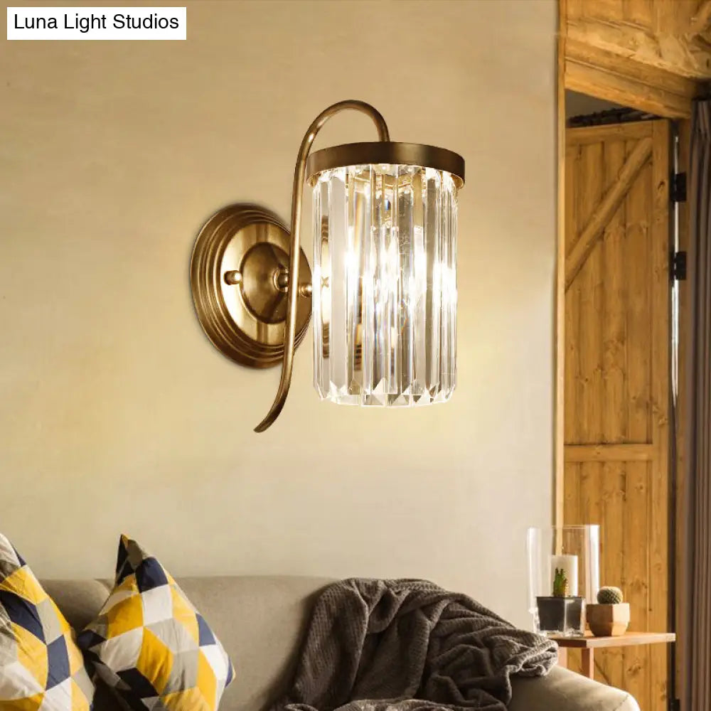 Modern Prismatic Crystal Cylinder Wall Light Fixture - Gold/Black Mount