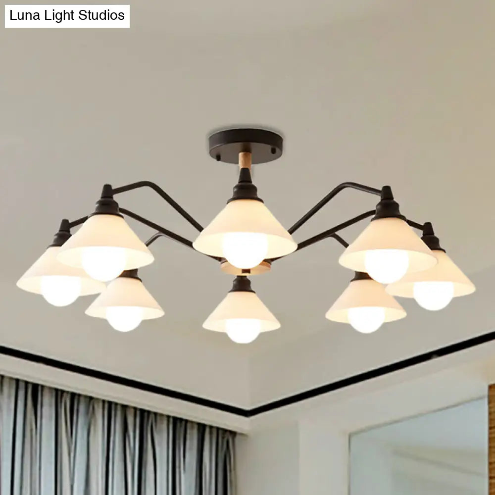 Modern Pyramid Living Room Chandelier Metal: 8-Light Hanging Fixture In Black/Green/Grey