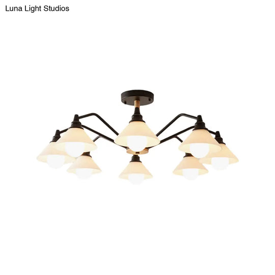 Modern Pyramid Living Room Chandelier Metal: 8-Light Hanging Fixture In Black/Green/Grey