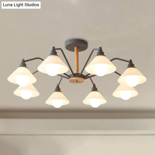 Modern Pyramid Living Room Chandelier Metal: 8-Light Hanging Fixture In Black/Green/Grey
