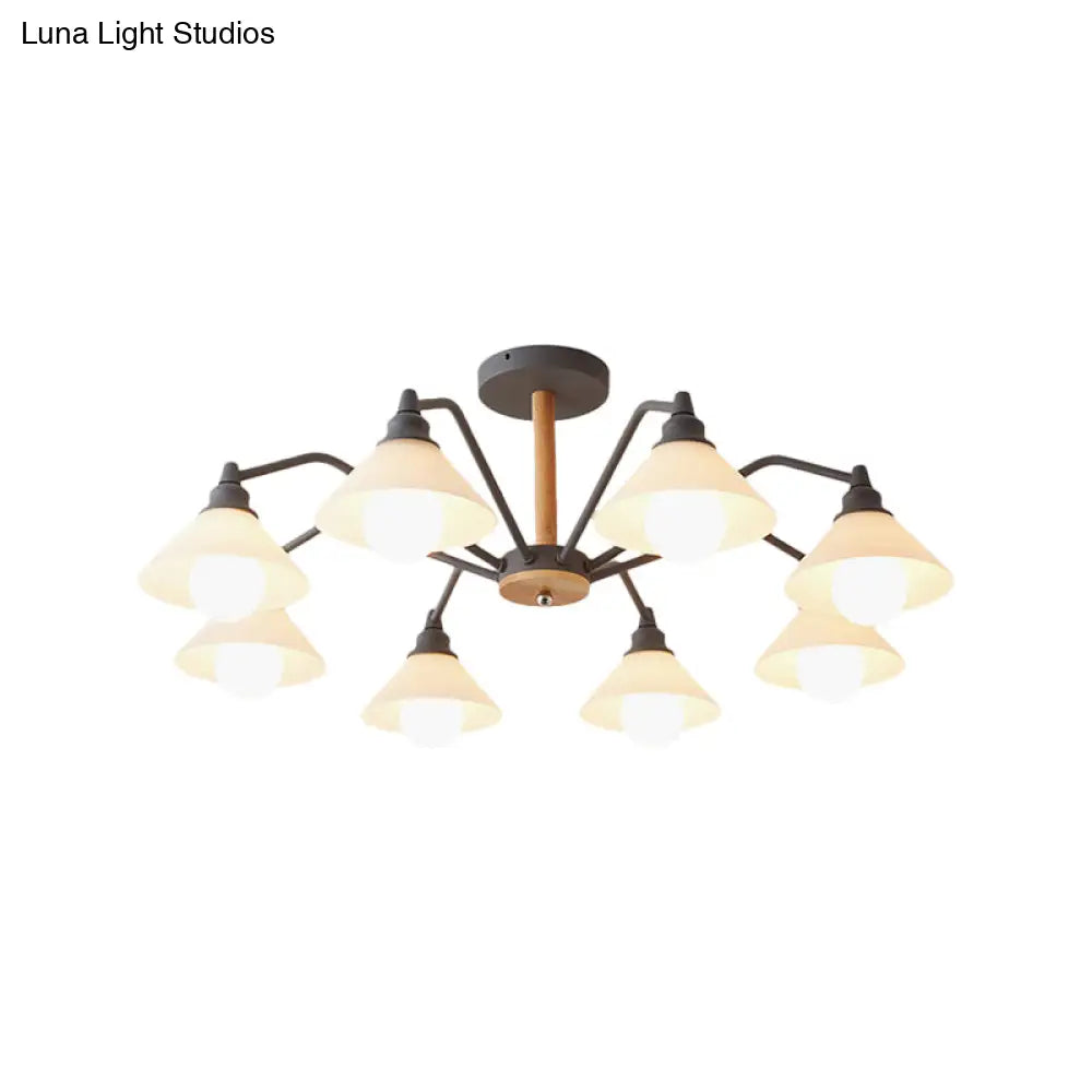 Modern Pyramid Living Room Chandelier Metal: 8-Light Hanging Fixture In Black/Green/Grey