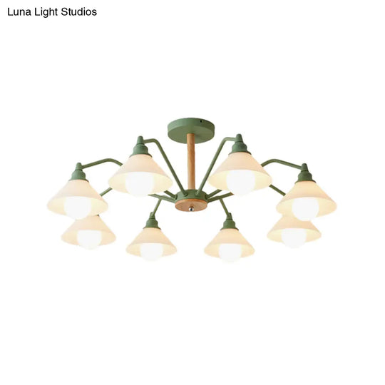 Modern Pyramid Living Room Chandelier Metal: 8-Light Hanging Fixture In Black/Green/Grey