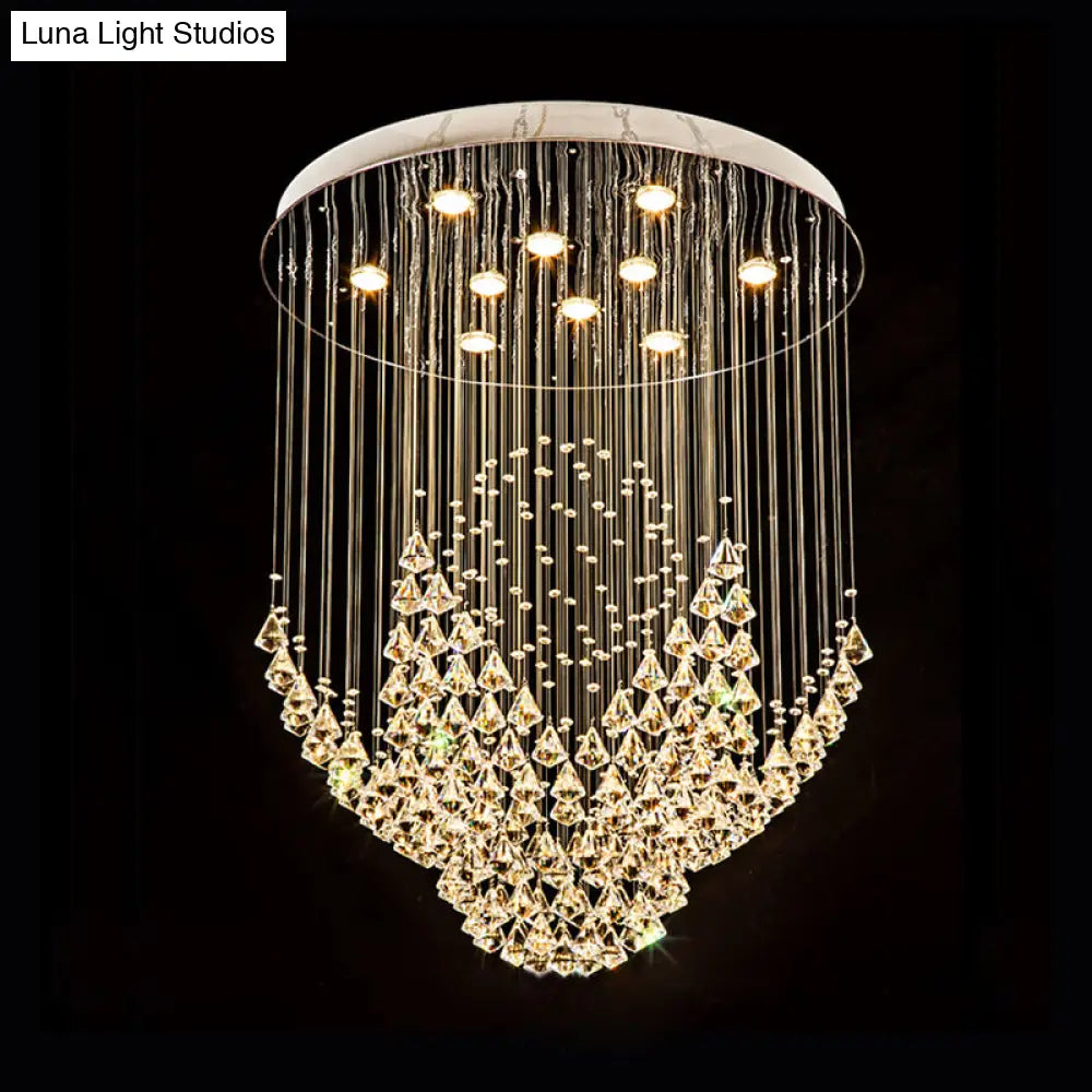 Modern Raindrop Crystal Diamond Flush Ceiling Light Fixture With 8 Heads In Chrome