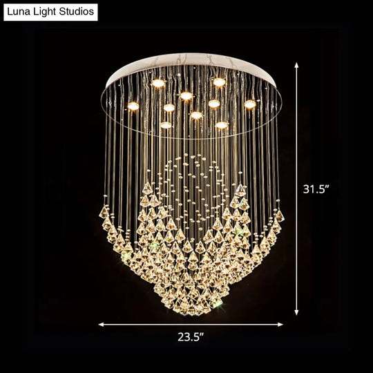 Modern Raindrop Crystal Diamond Flush Ceiling Light Fixture With 8 Heads In Chrome