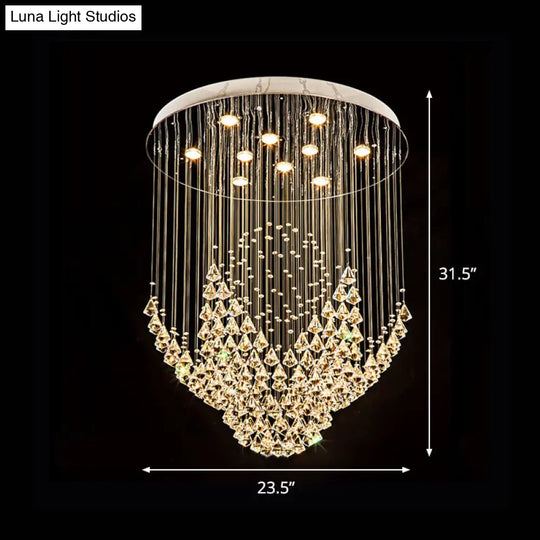 Modern Raindrop Crystal Diamond Flush Ceiling Light Fixture With 8 Heads In Chrome