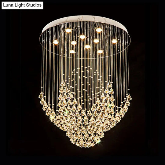 Modern Raindrop Crystal Diamond Flush Ceiling Light Fixture With 8 Heads In Chrome