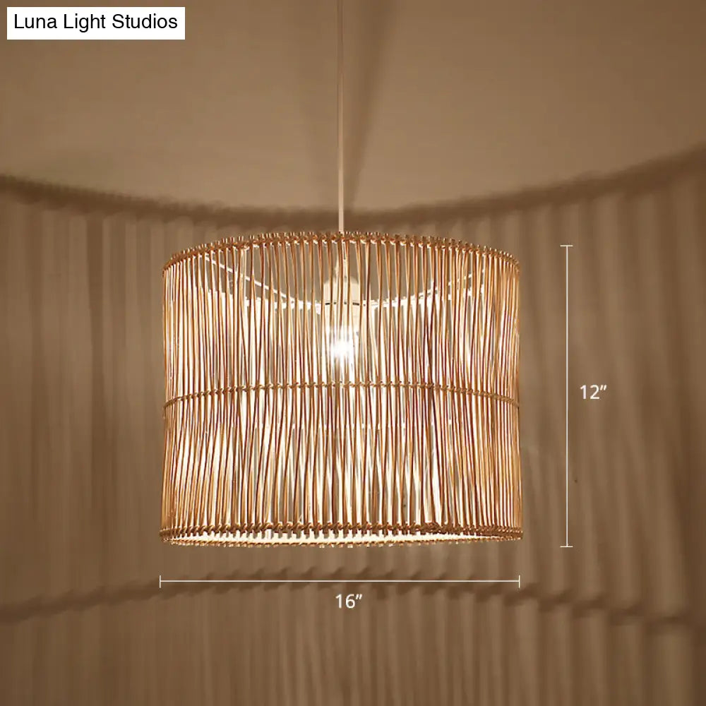 Modern Rattan Drum Shaded Pendant Light For Restaurant Ceiling