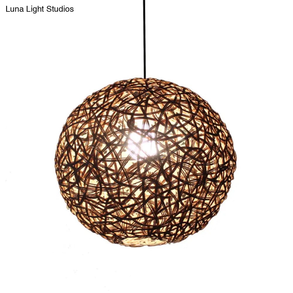 Modern Rattan Floral Pendulum Light - 1 Head 12-19.5 Wide Perfect For Dining Room