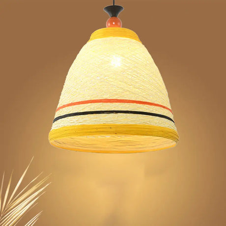 Modern Rattan Tapered Ceiling Lamp - 10’/14’/16’ Wide Yellow/Brown Pendant Light 1 Bulb Yellow / 10’