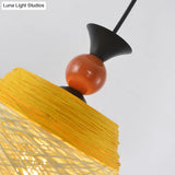 Modern Rattan Tapered Ceiling Lamp - 10’/14’/16’ Wide Yellow/Brown Pendant Light 1 Bulb