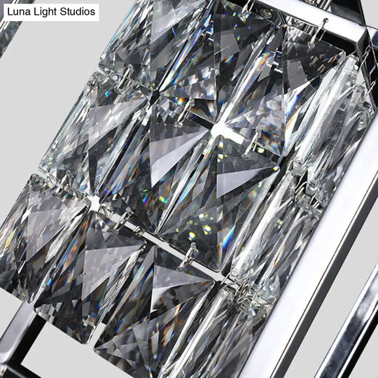 Modern Nickel Rectangle Cage Balcony Pendant Lamp - Inner Clear Crystal Shade 1 Light Ceiling