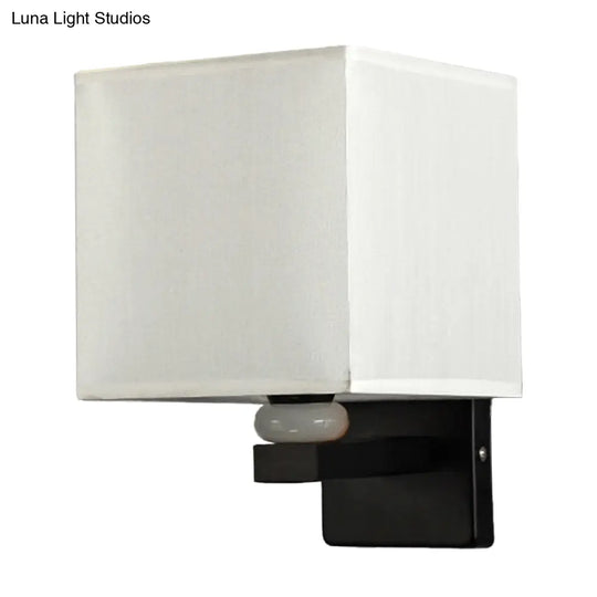 Modern Rectangle Fabric Wall Lamp With Faux Jade Decor - Flaxen/White/Beige 1-Bulb Fixture
