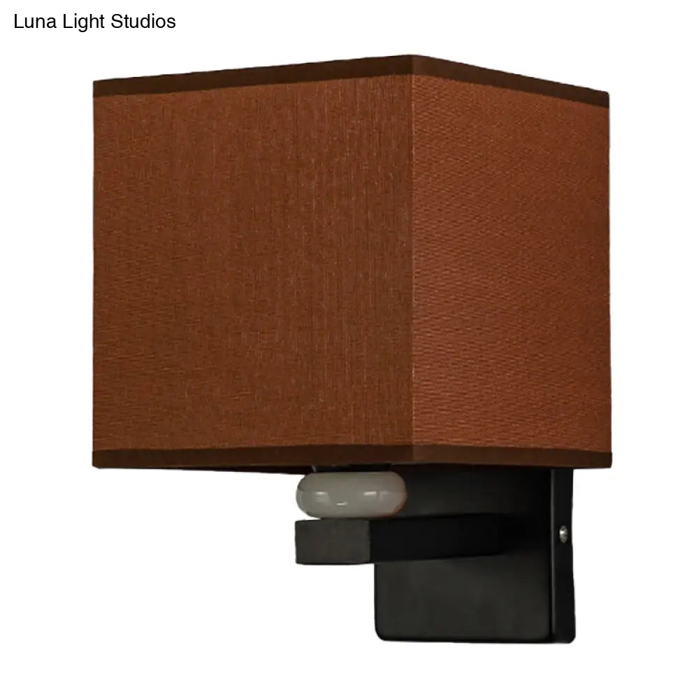 Modern Rectangle Fabric Wall Lamp With Faux Jade Decor - Flaxen/White/Beige 1-Bulb Fixture