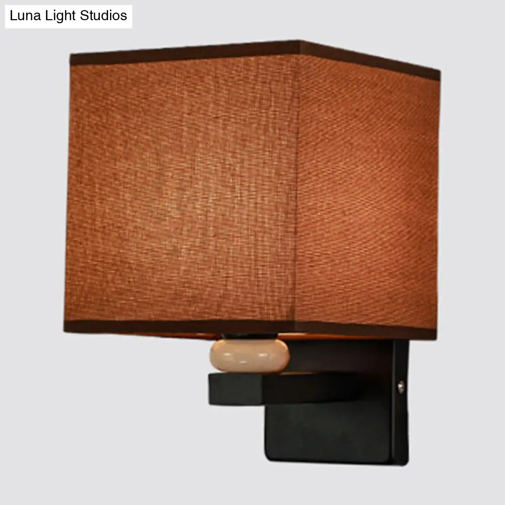 Modern Rectangle Fabric Wall Lamp With Faux Jade Decor - Flaxen/White/Beige 1-Bulb Fixture