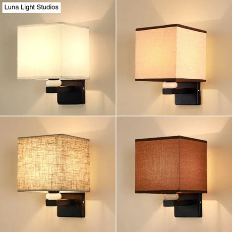 Modern Rectangle Fabric Wall Lamp With Faux Jade Decor - Flaxen/White/Beige 1-Bulb Fixture