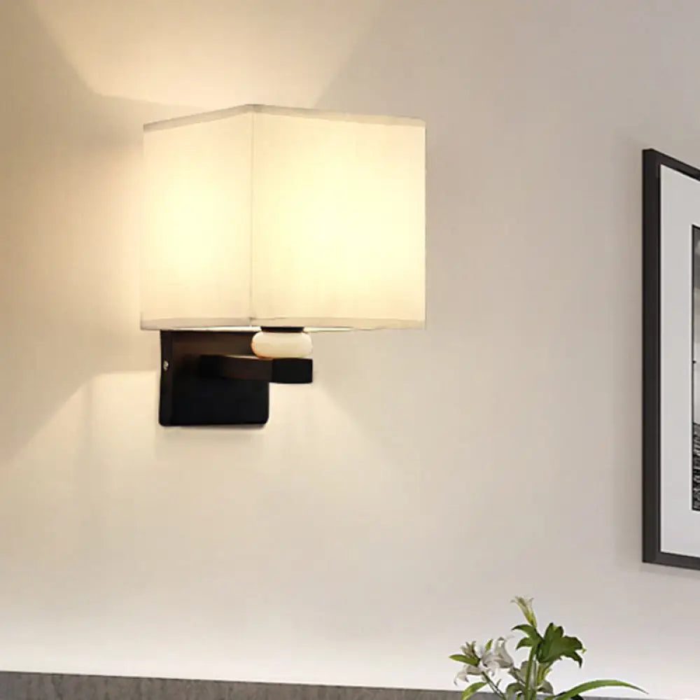 Modern Rectangle Fabric Wall Lamp With Faux Jade Decor - Flaxen/White/Beige 1-Bulb Fixture White