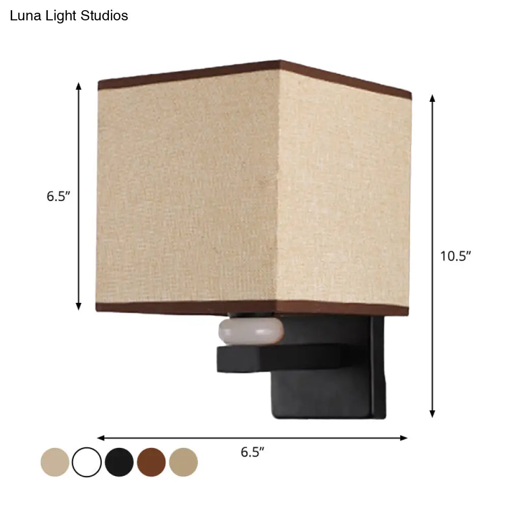 Modern Rectangle Fabric Wall Lamp With Faux Jade Decor - Flaxen/White/Beige 1-Bulb Fixture